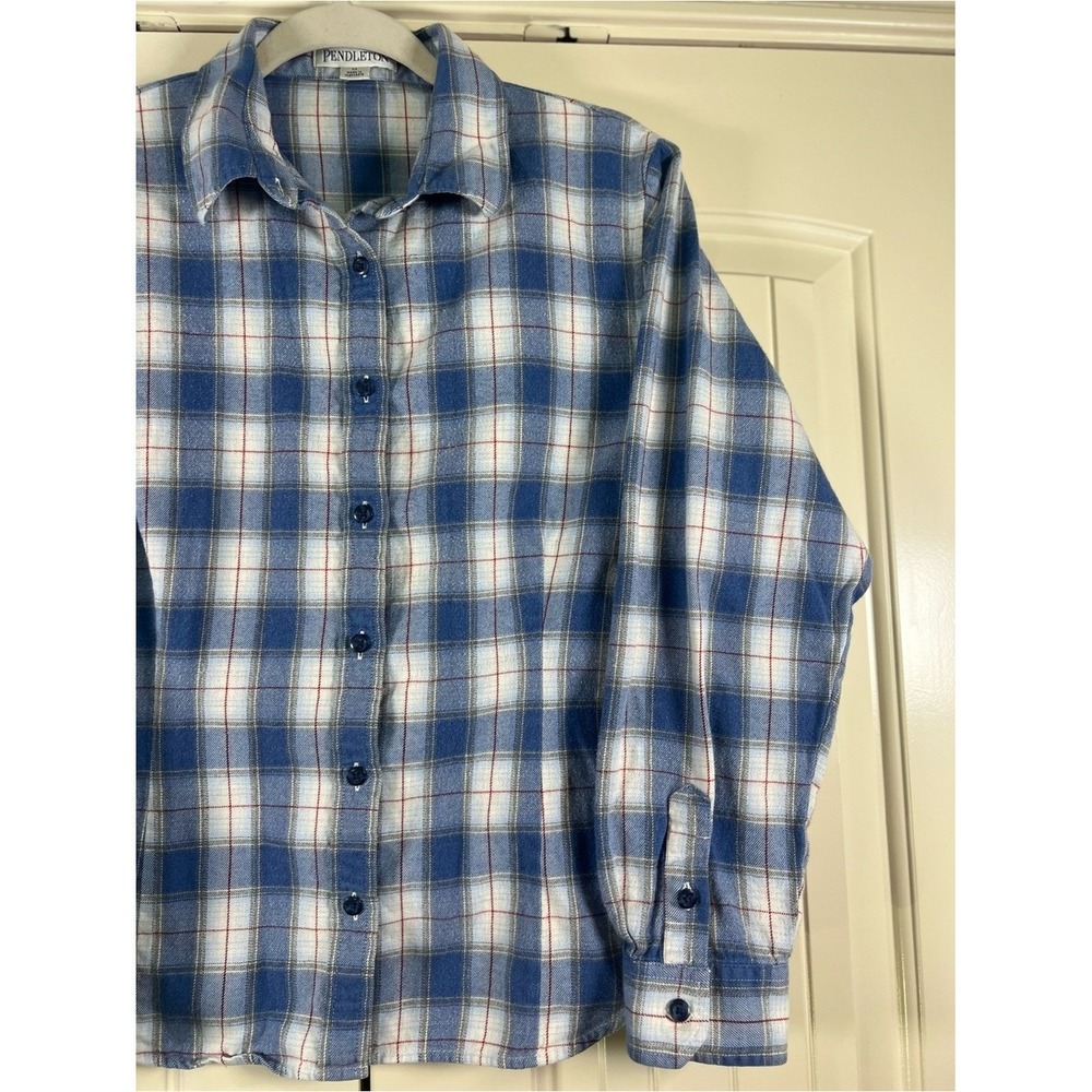 Pendleton Women's 100% Cotton Plaid Flannel Button Up Shirt Blue White Size M - Picture 7 of 12